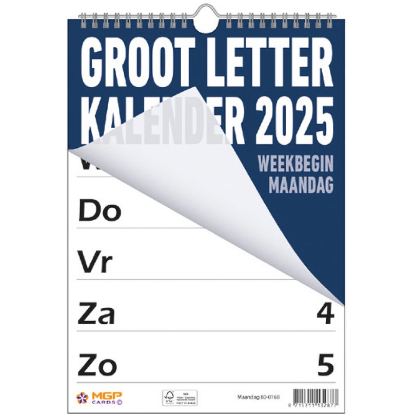 Kalender met extra grote cijfers en letters