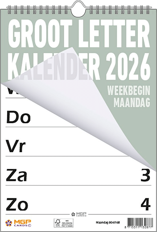 cadeau senioren - kalender met extra grote cijfers en letters