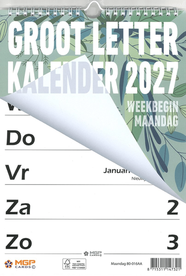 cadeau senioren - kalender met extra grote cijfers en letters